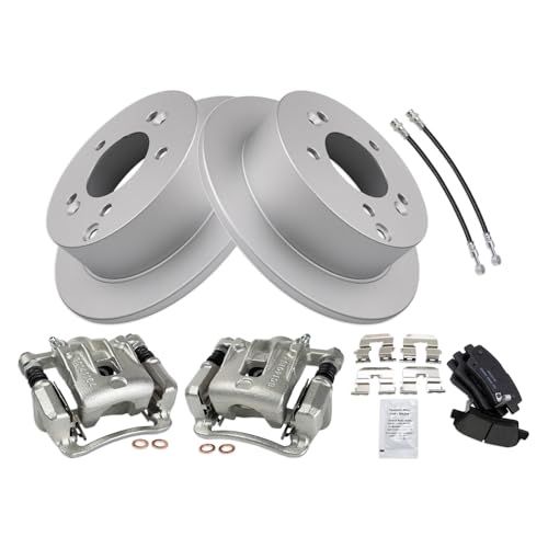 Image of TRQ Rear Brake Pad and Rotor Set Ceramic Coated Rotors Calipers Compatible with 2009-2010 Hyundai Sonata
