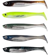 Bombrooster Paddle Tail Fishing Lures, 5 Pack Soft Swimbaits for Bass, Trout and Freshwater, Real...