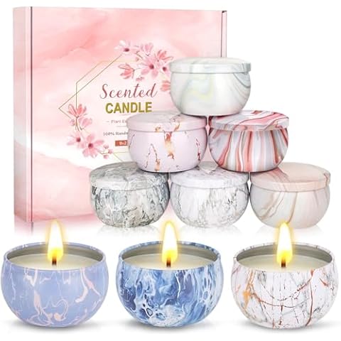 Scented Candles Gifts for Women, 9 Pack 2.5 oz Marble Aromatherapy Candle Set Natural Soy Wax Stress Relief Gift for Mother's Day,Christmas,Birthday,Valentine's Day Cover