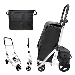 Grocery Cart on Wheels,Folding Shopping Cart with Rotatable Handle,Utility Carts with Removable Insulated Cooler Bag,Lightweight Collapsible Cart with Wheels