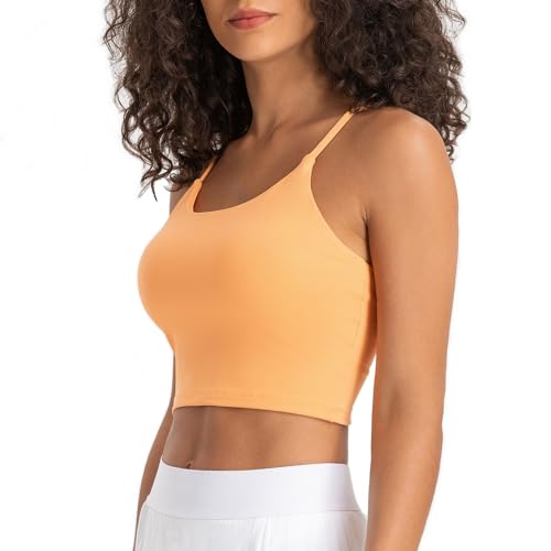 Lemedy Women Padded Sports Bra Fitness Workout Running Shirts Yoga Tank Top (M, Light Orange)
