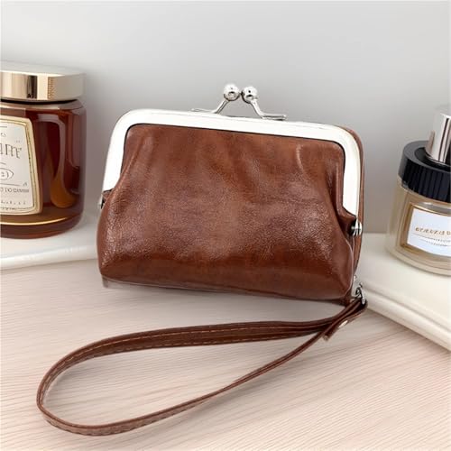 Retro Short Wallet Clip Edge Accordion Card Holder Large Capacity Iron Clip Coin Purse Lipstick Bag(Blue) 6