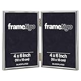 Frametigo - Silver Plated Thin Edge Double Photo Frame, 4"x6" (10x15cm) Photo Size - Portrait Orientation - Modern & Sleek Design - Traditional Silver Picture Frames - Tarnish Resistant
