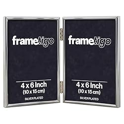 Frametigo - Silver Plated Thin Edge Double Photo Frame, 4"x6" (10x15cm) Photo Size - Portrait Orientation - Modern & Sleek Design - Traditional Silver Picture Frames - Tarnish Resistant