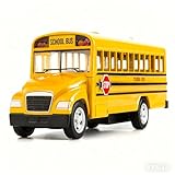 BDTCTK Diecast Yellow School Bus Toy Cars for Kids - 5 Inch Pull Back Car with Opening Doors and Rubber Tires