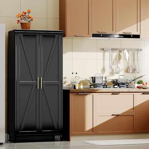 SUPEER Metal Wardrobe Cabinet with Hanging Rod,Metal Wardrobe Closet with Doors and Adjustable Shelves, Armoire Closet for Home,H70.9 X W31.5 X D17.7,Installation Required,Black