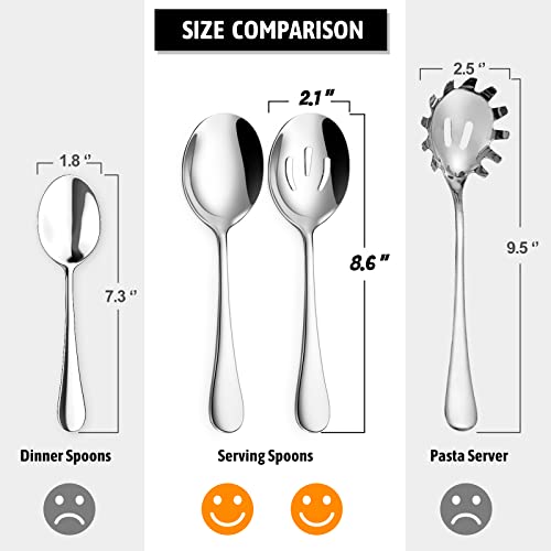 Hiware 8-Piece Serving Spoons Set - Includes 4 Serving Spoons And 4 Slotted Spoons, 18/8 Stainless Steel Buffet Serving Utensils - Mirror Polished, Dishwasher Safe, 8.6-Inch #TOP1
