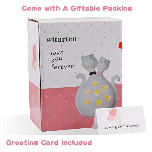 Bridal Shower Gifts, Wedding Gifts For Couple - Cat Couple Candle Holder With Flickering Led - Engagement, Romantic For Her/Women, White Cat Decor #TOP6