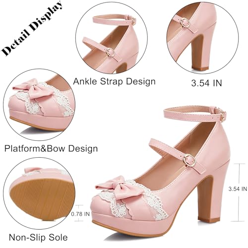 Image of MEOTINA Cute Bow Heels Mary Janes Shoes Women Dress Platform Strappy High Heels Kawaii Shoes