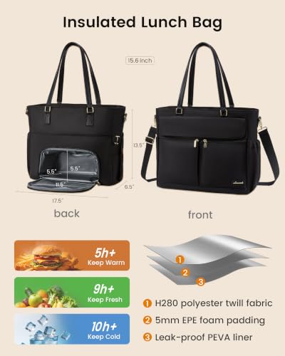 Image of LOVEVOOK Lunch Tote Bag for Women, Work Laptop Bag with Lunch Compartment