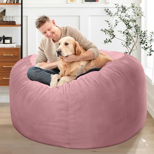 HABUTWAY Bean Bag Chair: Giant 4' Memory Foam Furniture Bean Bag Chairs for Adults with Microfiber Cover 4Ft (Soft Pink)