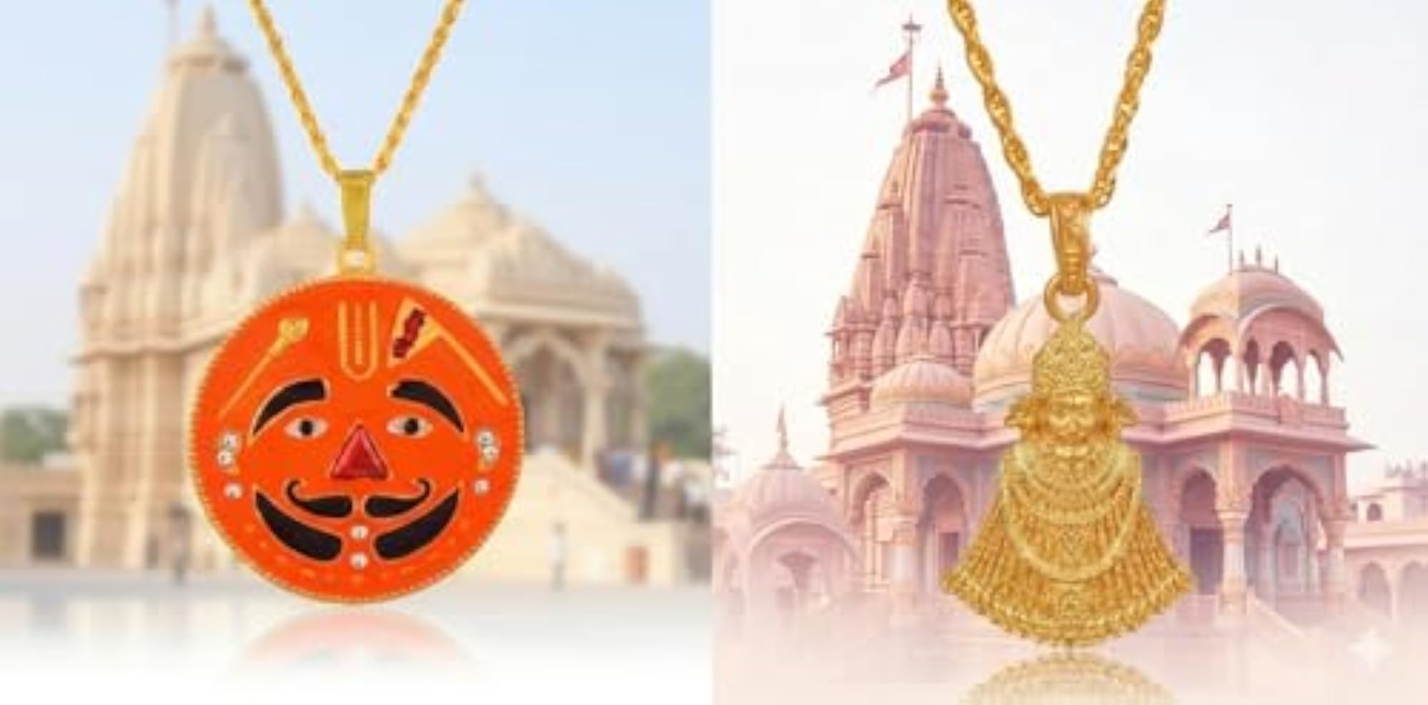 Brass Goldplated Khatu Shyam ji & Salasar Balaji Pendant Combo
