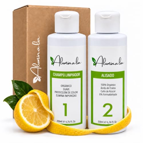 Kit Alisado Orgánico Vegano Profesional, Tratamiento 2 en 1 Champú Limpiador y Alisado en Casa 100% Sin Formol, Sin Sulfatos, Nutre, Hidrata, Repara la Cutícula y Alisa, 0% Frizz (200 ml)