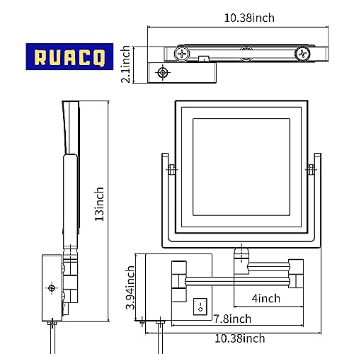 Ruacq CQ-260 Makeup Mirror Matte Black Double Sided Vanity Mirror With Lights Square 1X/3X Magnification 8 Inch Led Magnifying Mirror Stainless Steel And Zinc Alloy Modern Wall Mounted thumb #5
