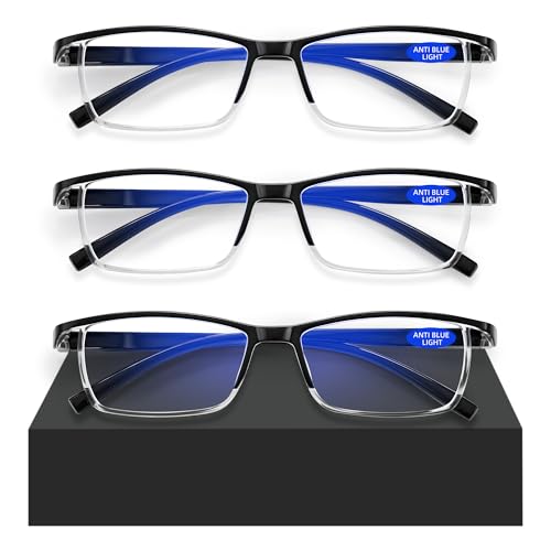 AIMISUV 3 Pack Reading Glasses for Men, Spring Hinge Readers for Men Women with Blue Light Blocking/Anti Glare Rectangular Magnifying Eyeglasse +2.0X