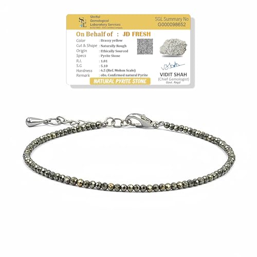 Image of JD FRESH Natural Pyrite Stone Anklet for Women /Raw Pyrite Bracelet /Silver Anklet /Black Metal Anklets /Natural Stone Jewellery for Wealth, Luck & Protection /Best Gift Item