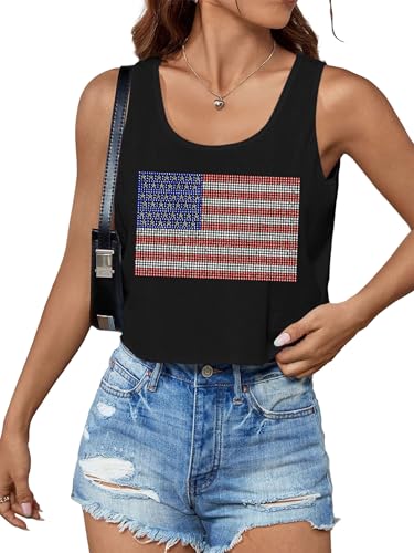 Image of Ithalt Womens American Flag Shirts 4th of July Outfits USA T-Shirt Patriotic Tank Shirt Fourth of July Sleeveless Tops