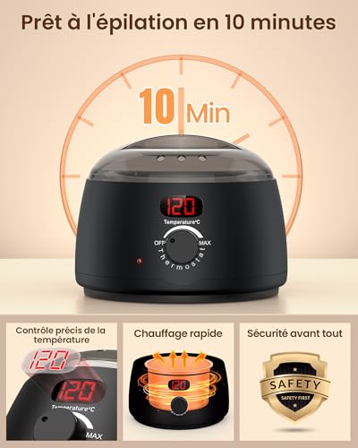 Chauffe Cire Epilation, iFanzeTech Kit D'épilation à la cire Avec Affichage numérique Chauffe-cire, Silicone Bol, 400g Perles Dure Pour le visage/Bras/Jambe/Bikini, Tous Les Types de Cheveux – vue 3