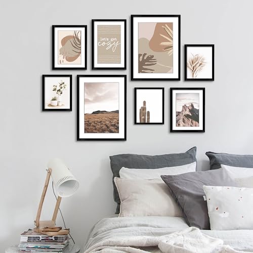 ArtbyHannah 8-Pack Black Gallery Wall Frame Set with Neutral Decorative Prints, Picture Frame Set for Home Decor, with Multi-Size 11x14 x2pcs, 8x10 x3pcs, 6x8 x3pcs - Thumbnail 3