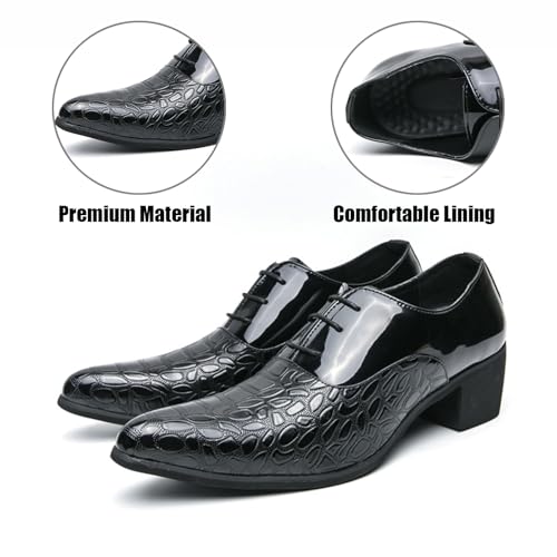 Men's Patent Leather Printed Patchwork High Heel Oxfords Fashion Pointed Toe Classic Lace Up Heighten Tuxedo Dress Shoe for Formal Business Party Wedding2