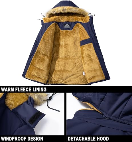 MAGCOMSEN Winter Jackets for Men Water Resistant heavy Coats Warm Fleece Lining Parka Casual Ski Puffer Jacket,Navy,L - Image 2