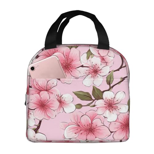 Flores De Cerezas Kawaii Rosa Bolsa Merienda Polifuncional Bolsa Porta Alimentos Portátil Bolsas De Almuerzo Para Oficina Viajes Mujer 22X20X13Cm