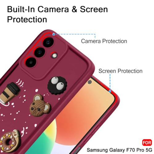 Image of TheGiftKart Back Cover Case for Samsung Galaxy F70 Pro 5G | Cute Fun Cartoon 3D Bear Coffee Case | Full Camera Protection | Shockproof Back Cover Case for Samsung Galaxy F70 Pro 5G (Silicone, Maroon)