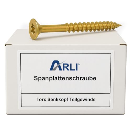 ARLI 500x Spanplattenschrauben 4 x 60 mm | Torx TX20 | Senkkopf | Teilgewinde | Stahl gelb verzinkt | Holzschrauben für Möbel, Bau, Innenausbau & Reparatur