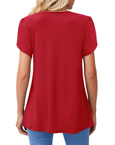 Diliuxing Women's Summer Casual T-Shirts Round Neck Short Sleeve Loose Comfy Blouse Lightweight Tops, Red, X-Large #TOP2