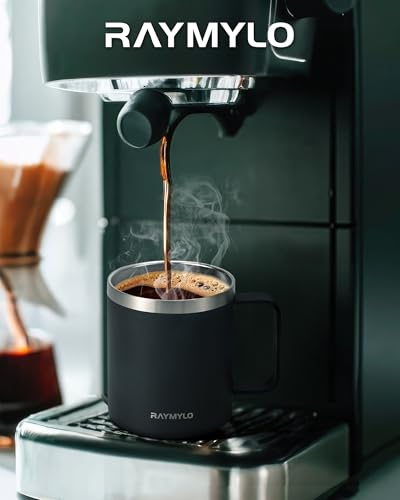 RAYMYLO Insulated Coffee Mug 12 oz, Double Wall Stainless Steel Coffee Mug with Lids, Leak-Proof & Detachable Slider Lid for Thorough Clean, Keeps Coffee Cold for 9 Hrs, Suitable for Camp Home Office