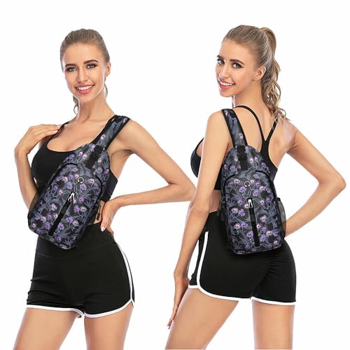 Image of Skull Goth Sling Bag For Women Men Small Crossbody Bags Halloween Gothic Mini Water Resistant Casual Chest Bag Backpack Shoulder Daypack For Travel Hiking Gifts