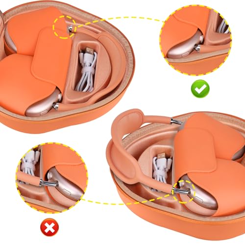 BOVKE Hard Carrying Case with Sleep Mode for Apple AirPods Max 2 Wireless Over-Ear Headphones, AirPods Max Protective Portable Storage Bag with Mesh Pocket for Charging Cables Accessories, Orange by BOVKE - Image 4