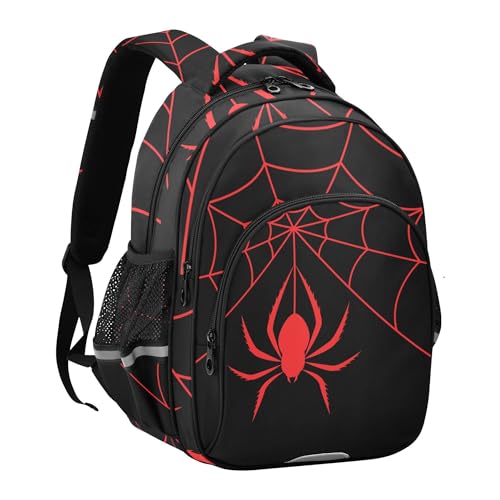 Red Spider and Spider Web Halloween Backpack for School Book Bag Tablet Laptop Backpack Work Travel Bag with Reflective Stripes2