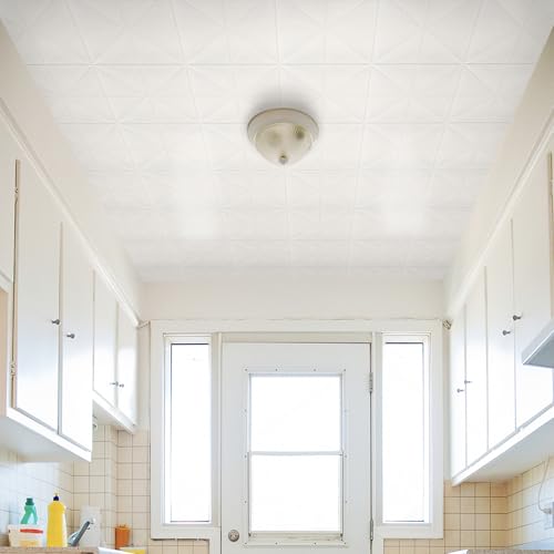 Peel and Stick Ceiling Tiles Foam 13.8x13.8 inch, 16 Pcs Covering 21 sq.ft Self-Adhesive Waterproof Ceiling Tiles for Interior Wall Decor, White Pattern