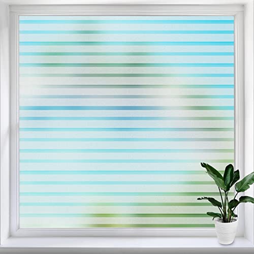 Geahod Fensterfolie Streifen Blickdicht Sichtschutzfolie Selbstklebend ohne Klebstoff Statisch Folie Sonnenschutz Scheibenfolie Milchglasfolie für Zuhause und Büro 60*200CM Cover