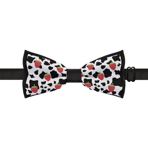 GoasNei Strawberry Cow Pattern Bow Tie for Men Adjustable Necktie Funny Tie Neck Ties for Weddings Party