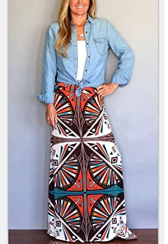 Yinggeli Women's Bohemian Print Long Maxi Skirt (Large, A-Flower) #TOP1