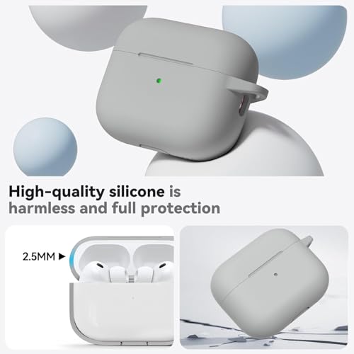 Image of Meyaar for AirPods Pro 3 Case 2025 with Cleaner Kit,Soft Silicone Protective Cases for Apple AirPods Pro 3rd Generation Case for Women Men,AirPod Pro 3 Cases Cover Accessories with Keychain(LightGrey)