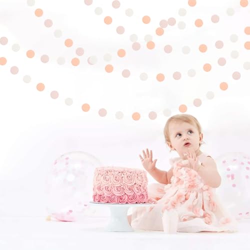 Image of Peach-Pink White Party-Decorations Paper Garland - 52ft Princess Birthday Streamers Banner,Boho Bridal Baby Shower Bachelorette Wedding Hanging Supplies Decor Hugfond