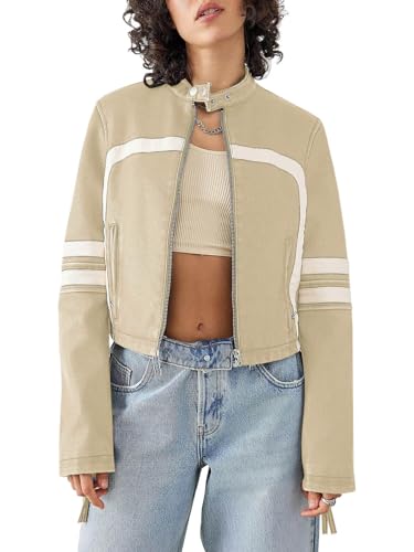Saodimallsu Women’s Faux Leather Jackets Zip Up Stand Collar Cropped