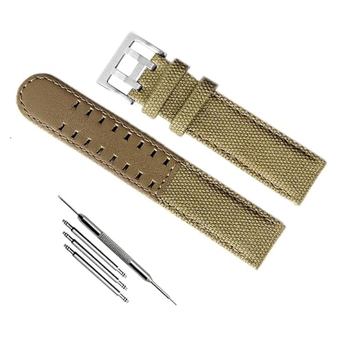 Bracelet de montre kaki 22mm en cuir et toile pour Hamilton