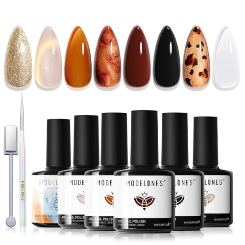modelones Gel Nail Polish Set, 6 Colors Clear Blooming Nude