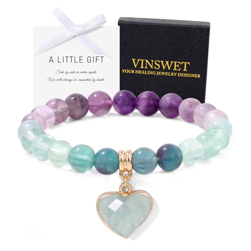 Vinswet Healing Crystal Beaded Bracelets for Women,Natural fluorite Gemstones Bracelet,Anxiety ...