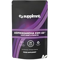 Supplmnt. Ashwagandha Hochdosiert 2000mg mit KSM-66, Lions Mane, Vitamin B6, 120 Kapseln, 2 Monate Vorrat, 3 in 1 Formel, Stressabbau und Immunsystemunterstützung