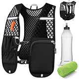 EFFILUMLUX Laufweste Damen Herren, Trinkweste Trinkflasche 500ML, Ultraleicht Laufrucksack Verstellbar Reflektierend- Notfallpfeife Handtuch, Laufweste für Joggen Trailrunning Fahrrad Marathon Wandern