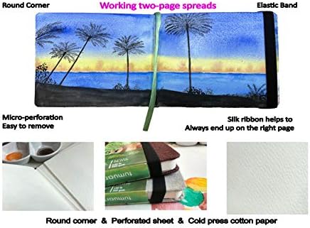 tumuarta Square Watercolor Journal,140 LB,300 GSM,5.5X5.5", Cotton Paper,Cold Press,24 Sheets, Watercolor Paper Sketchbooks for Use As Travel Notebook and Mixed Media Pad