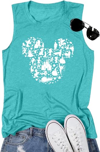 Magical Tanks Tops for Women Magic Kingdom Castle Shirt Castle Fairy Graphic Tee Girls Trip Vacation Sleeveless Tops-M (Mint Green)