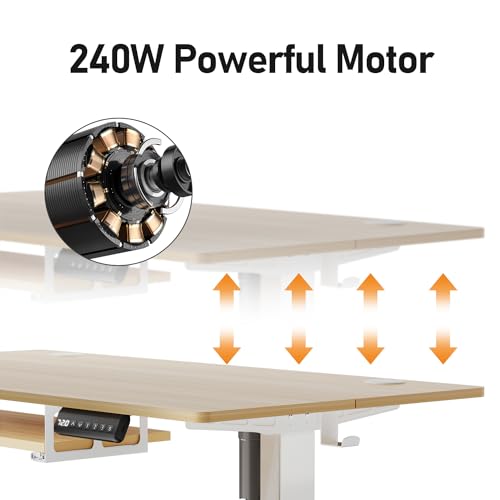 JUNHEDAMAI Electric Height Adjustable Standing Desk with Keyboard Tray, 48 * 24 Inch Sit Stand Up Desk, Ergonomic Computer Desk with 2 Headphone Hook for Home Office Sturdy Writing Workstation, Gaming - Thumbnail 6
