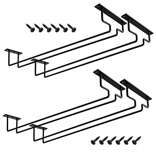 Mocoum 4 Pack 15.6" Wine Glass Rack Under Cabinet Stemware Rack, Wine Glass Hangers Rack Wire Wine Glass Holder Storage Hanger Hold Up To 10 Wine Glasses For Cabinet Kitchen Bar (Black, 4 Pack) #TOP4