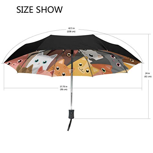 Wamika Cute Kitty Cats Umbrella Automatic Open Close Windproof Compact Anti-UV Travel Umbrella Animals Lightweight Parasol Umbrellas Sun & Rain
